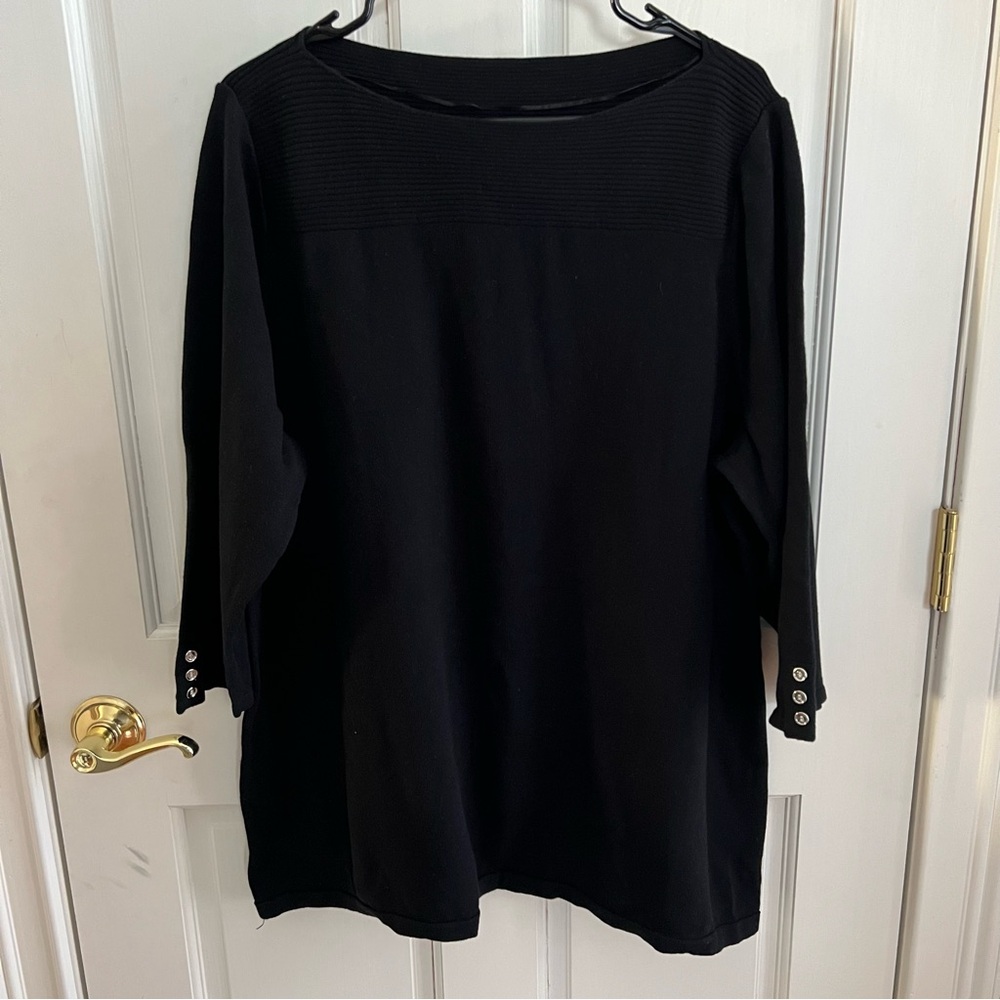 Womens Plus Size 2X KAREN SCOTT Black Boat Neck 3/4 Sleeve Sweater 100% Cotton
